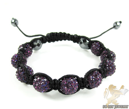Purple rhinestone macramé faceted bead rope bracelet 9.00ct