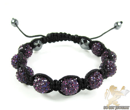 Purple rhinestone macramé faceted bead rope bracelet 9.00ct - Image 1