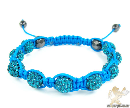 Turquoise rhinestone macramé faceted bead rope bracelet 9.00ct