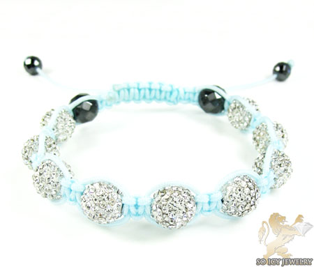 White rhinestone macramé faceted bead rope bracelet 9.00ct