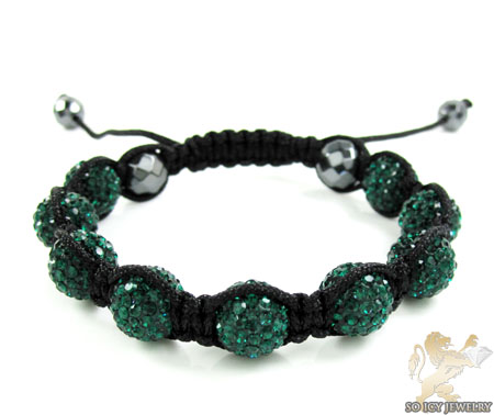 Green rhinestone macramé faceted bead rope bracelet 9.00ct