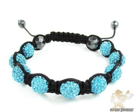 Baby blue rhinestone macramé faceted bead rope bracelet 9.00ct