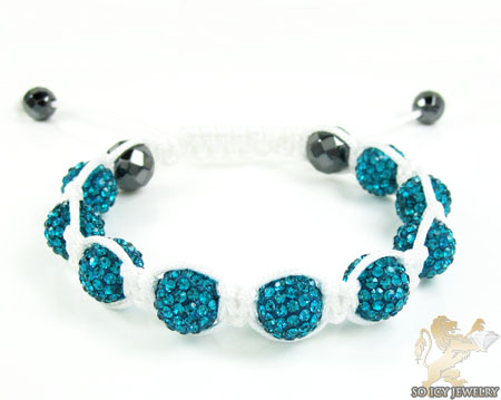 Baby blue rhinestone macramé faceted bead rope bracelet 9.00ct
