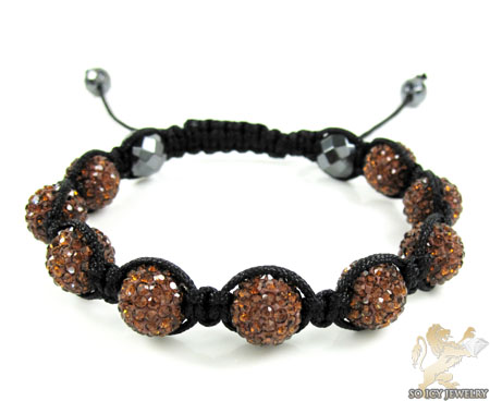 Sunset brown rhinestone macramé faceted bead rope bracelet 9.00ct