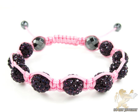 Dark purple rhinestone macramé faceted bead rope bracelet 9.00ct
