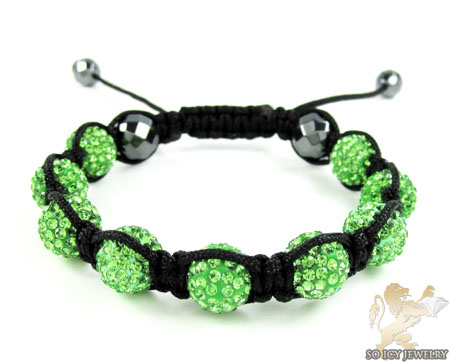 Green rhinestone macramé faceted bead rope bracelet 9.00ct