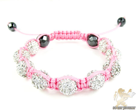 White rhinestone macramé faceted bead rope bracelet 9.00ct