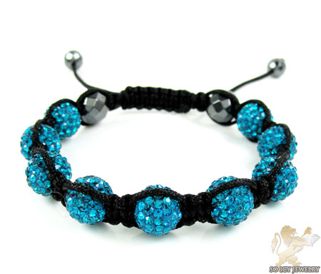 Turquoise rhinestone macramé faceted bead rope bracelet 9.00ct