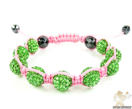 Green rhinestone macramé faceted bead rope bracelet 9.00ct