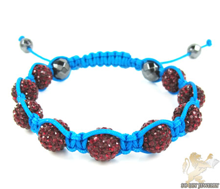 Ruby red rhinestone macramé faceted bead rope bracelet 9.00ct