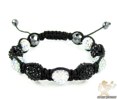 Black & multi colored rhinestone macramé faceted bead rope bracelet 9.00ct
