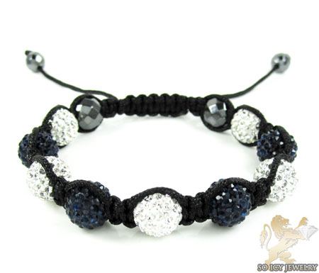 Dark blue & white rhinestone macramé faceted bead rope bracelet 9.00ct