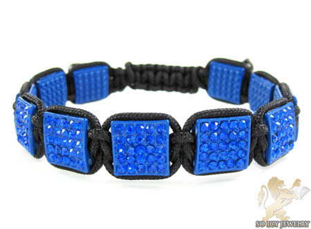 Blue rhinestone macramé square bead rope bracelet 11.00ct