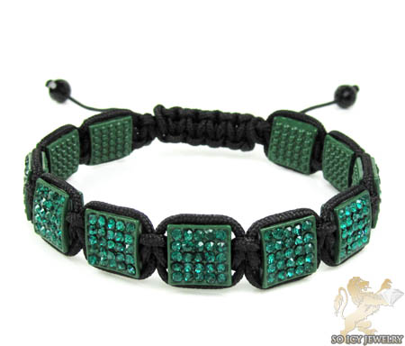 Green rhinestone macramé square bead rope bracelet 11.00ct