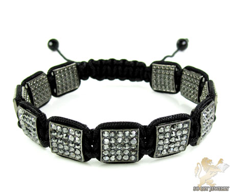 Smoke mirrored rhinestone macramé square bead rope bracelet 11.00ct