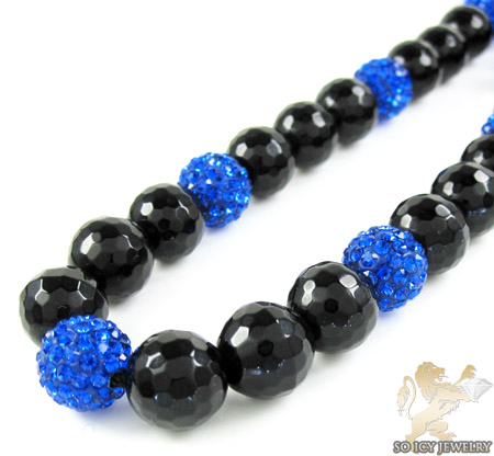 Blue rhinestone macramé black onyx faceted bead chain 17.00ct