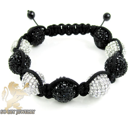 White & black rhinestone macramé square large bead rope bracelet 18.00ct - Image 1