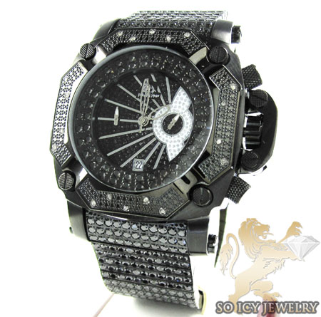 Techno master white diamond & black cz ice wrist watch 20.00ct