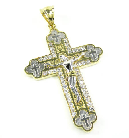 gold 10k cz tone jesus pendant cross mens
