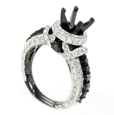 Ladies 10k black gold white & black diamond semi mount ring 2.18ct