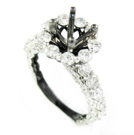 Ladies 14k black gold white & black diamond semi mount ring 2.00ct