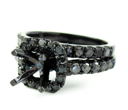 Ladies 10k black gold black diamond semi mount ring 1.40ct