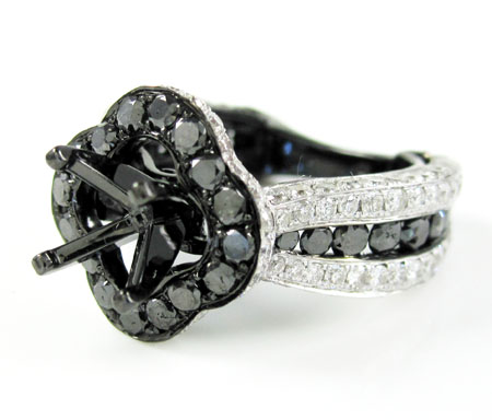 Ladies 10k black gold white & black diamond semi mount ring 3.58ct
