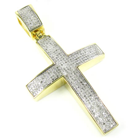Yellow Sterling Silver White Diamond Cross 1.75CT