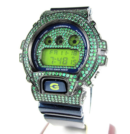 Mens green cz dw-6900 black stainless steel g-shock watch 5.00ct - Image 1