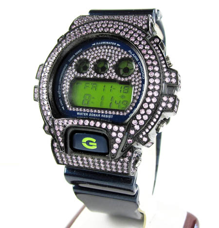 Mens pink cz dw-6900 black stainless steel g-shock watch 5.00ct