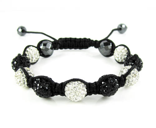 Black & white rhinestone macramé black bead rope bracelet 9.00ct - Image 1