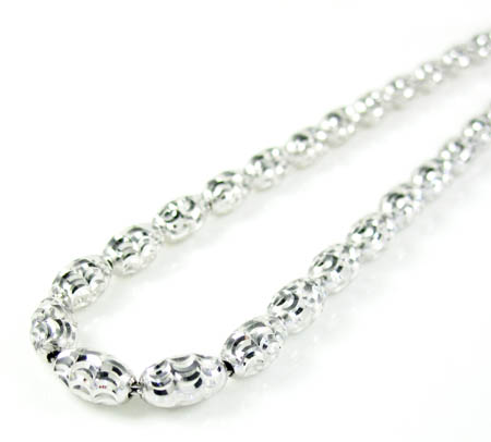 14k white gold diamond cut oval bead chain 16-30 inch 3.75mm