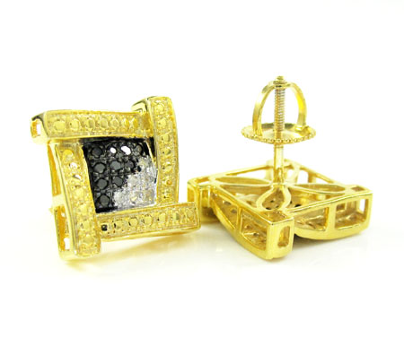 Mens Diamond Earrings Gold And 925 Yellow Sterling Silver Canary White Black Diamond Earrings 0 25ct