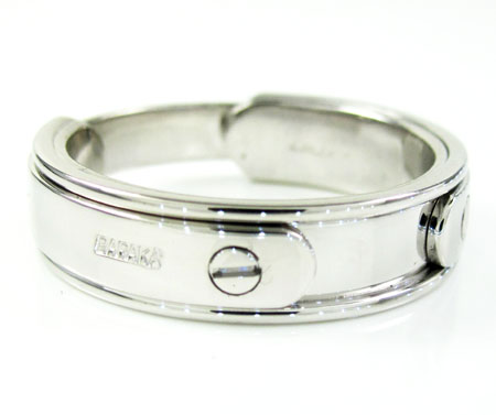 Mens baraka 18k white gold wedding band screw ring
