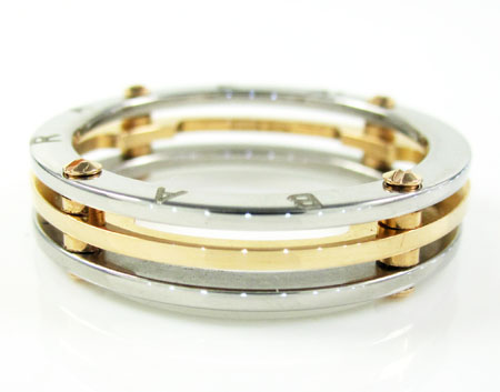 Mens baraka 18k rose gold & white stainless steel wedding band screw ring - Image 1