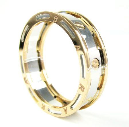 Mens baraka 18k white & rose gold wedding band screw ring - Image 1
