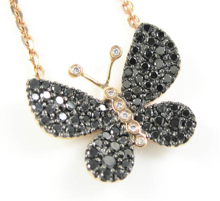 18k rose gold white & black diamond butterfly pendant 0.64ct - Image 1