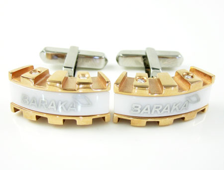 Mens baraka 18k rose & white gold & white ceramic diamond cufflinks 0.16ct