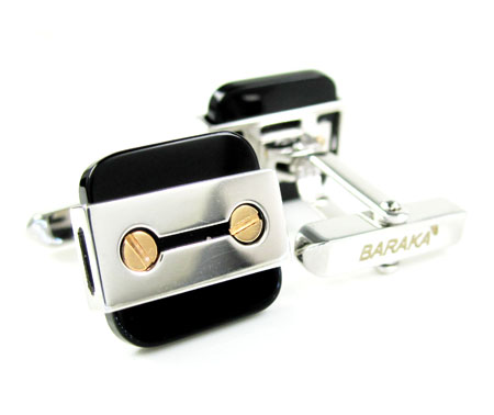 Mens baraka 18k rose & white gold gold & black ceramic cufflinks - Image 1
