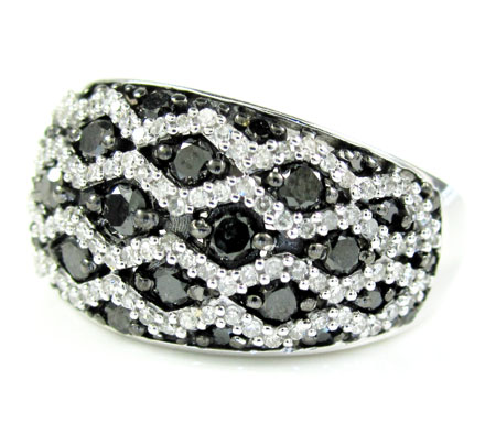 Ladies 14k white gold black & white diamond cocktail ring 1.45ct