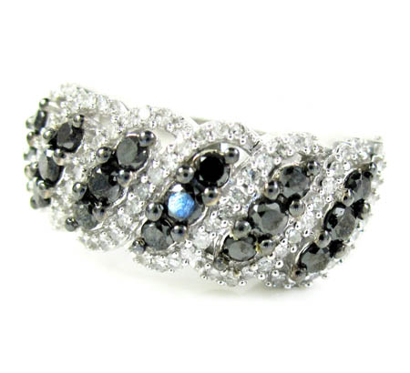 Ladies 14k white gold black & white diamond fashion ring 1.15ct