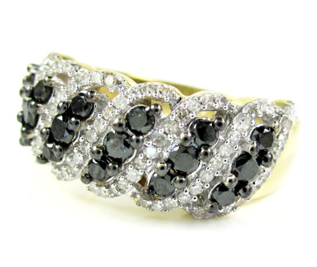 Ladies 14k yellow gold black & white diamond fashion ring 1.15ct