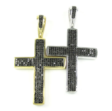 Mens 14k gold black diamond cross 1.15ct
