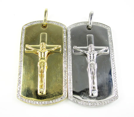 Mens 10k gold diamond jesus cross dog tag pendant 0.55ct