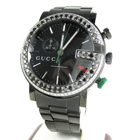 Diamond gucci g watch black stainless steel 3.75 ct