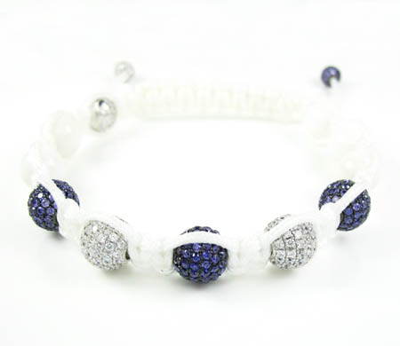 925 white silver purple & white cz macramé smooth bead rope bracelet 5.00ct - Image 1