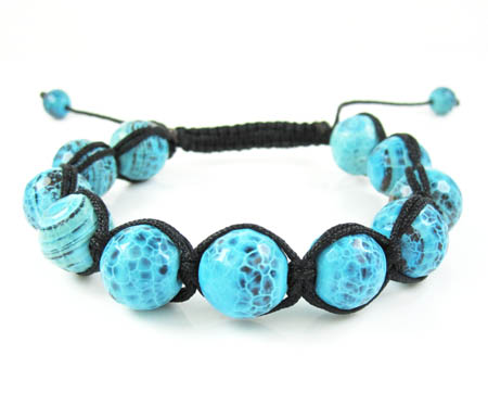 Turquoise blue onyx macramé smooth bead rope bracelet