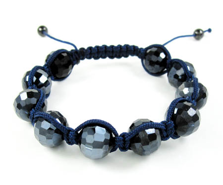 Blue metallic onyx macramé faceted bead rope bracelet