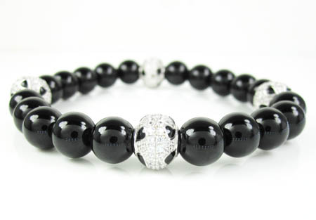 925 sterling silver cz black smooth onyx macramé bead rope bracelet 4.00ct - Image 1
