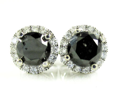 14k white gold black & white diamond halo earrings 1.35ct